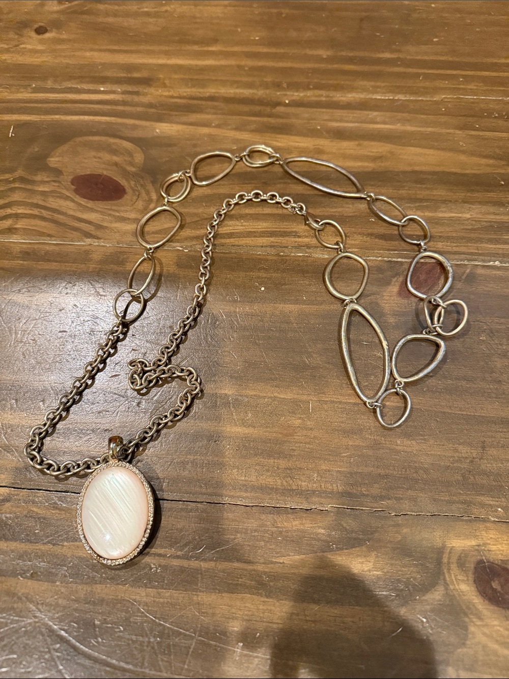 Premier Designs Gold-Tone Oval Pendant Necklace with Cream Inset